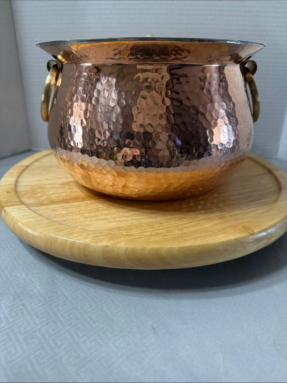 P-Tal Pure Hammered Copper Rose Gold Dutch Oven Cookware Brass Handles and Lid